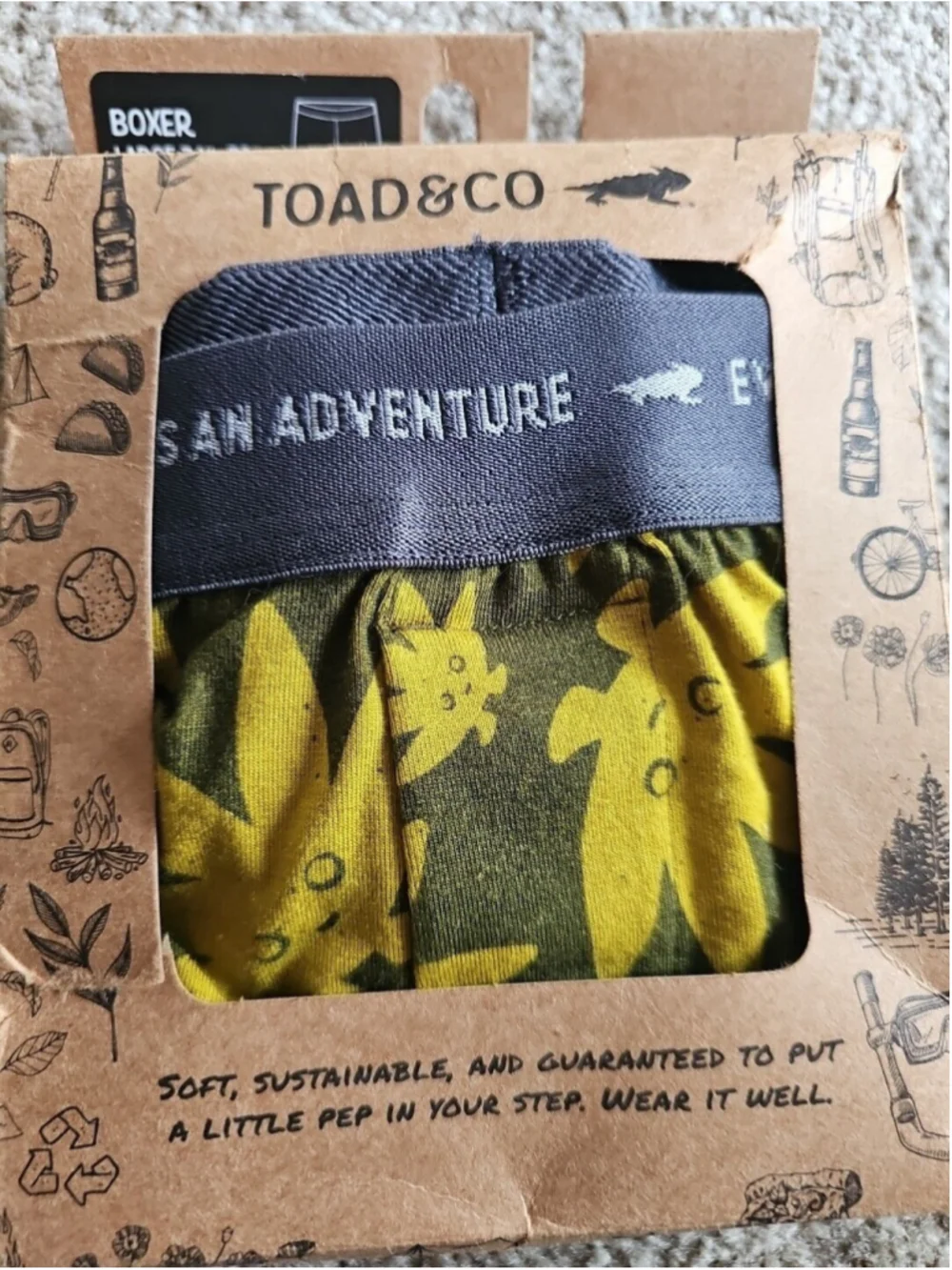Toad&Co Boxer (Beetle Plants Are People Print) Men's Underwear- Size Large NEW